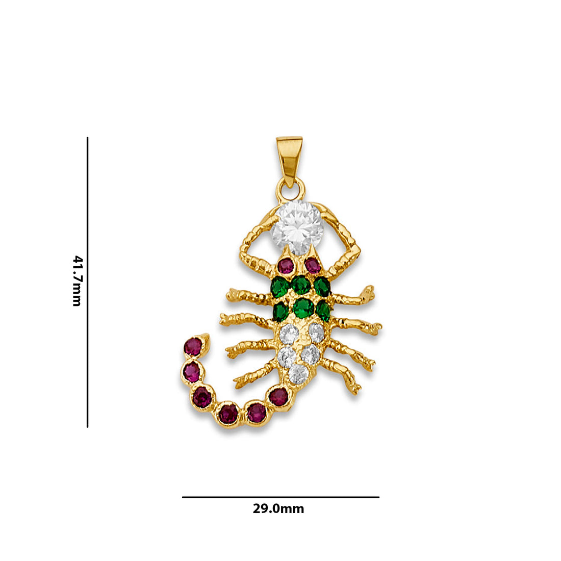 Yellow Gold Round Multicolor CZ Scorpion Pendant with Measurement