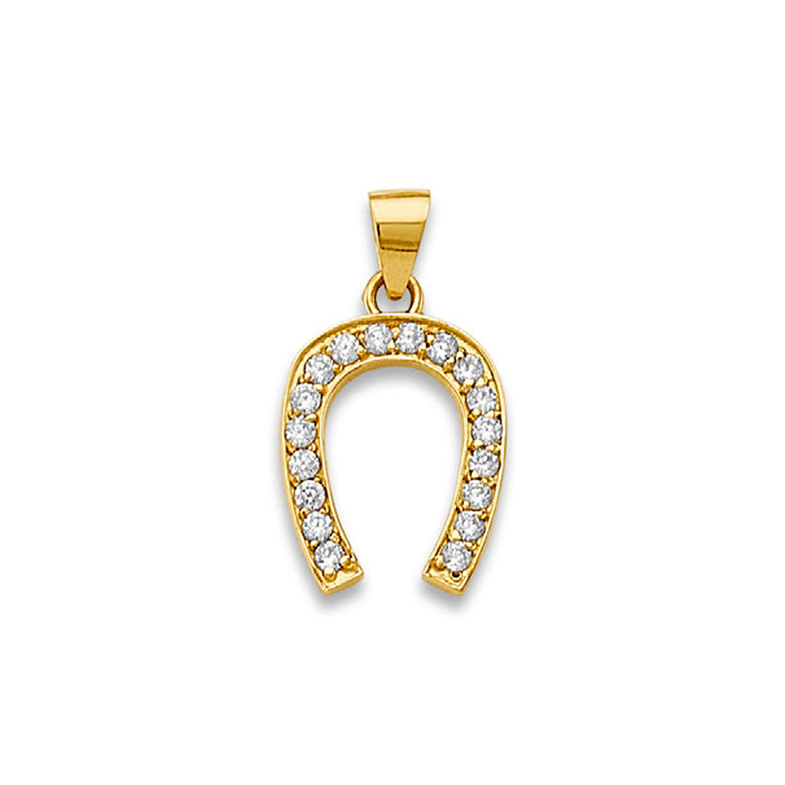 Yellow Gold Simple Round CZ Horseshoe Charm Pendant