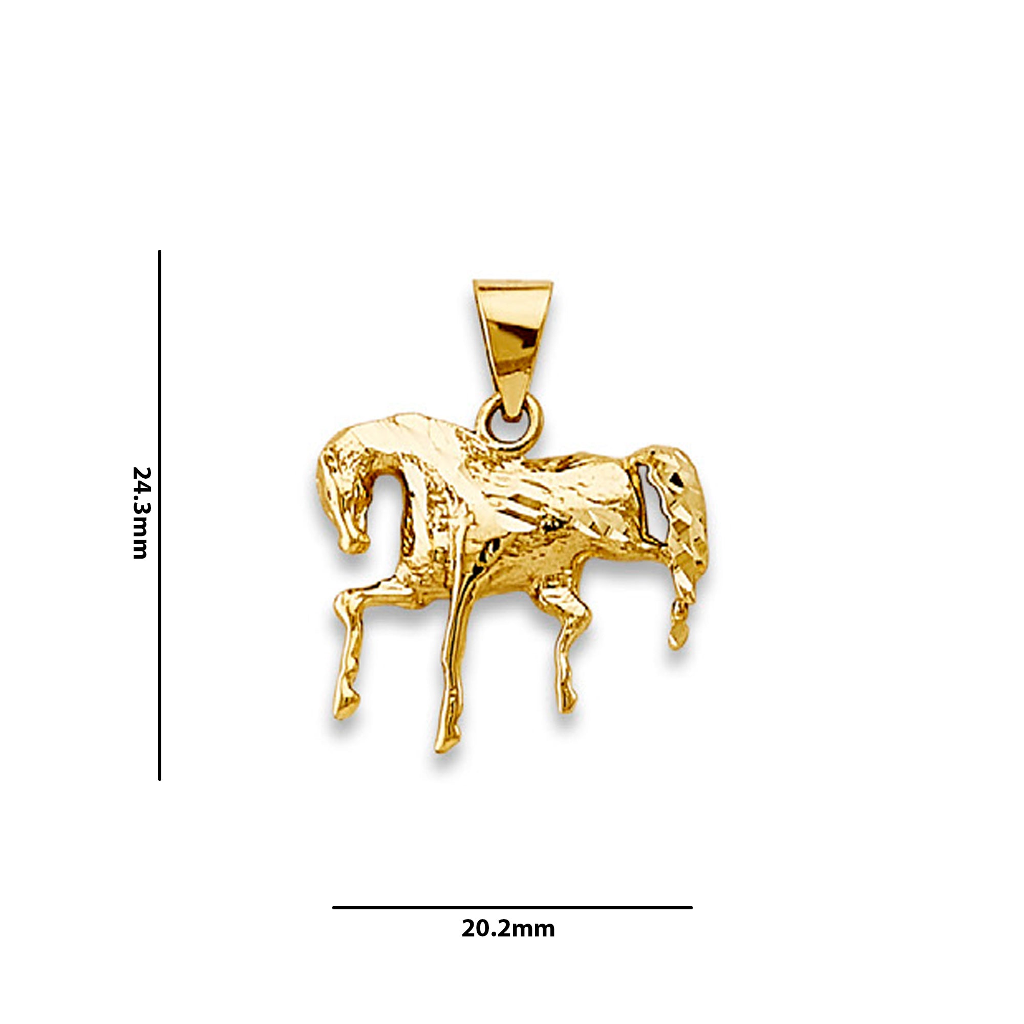 Yellow Gold Trotting Horse Charm Pendant with Measurement