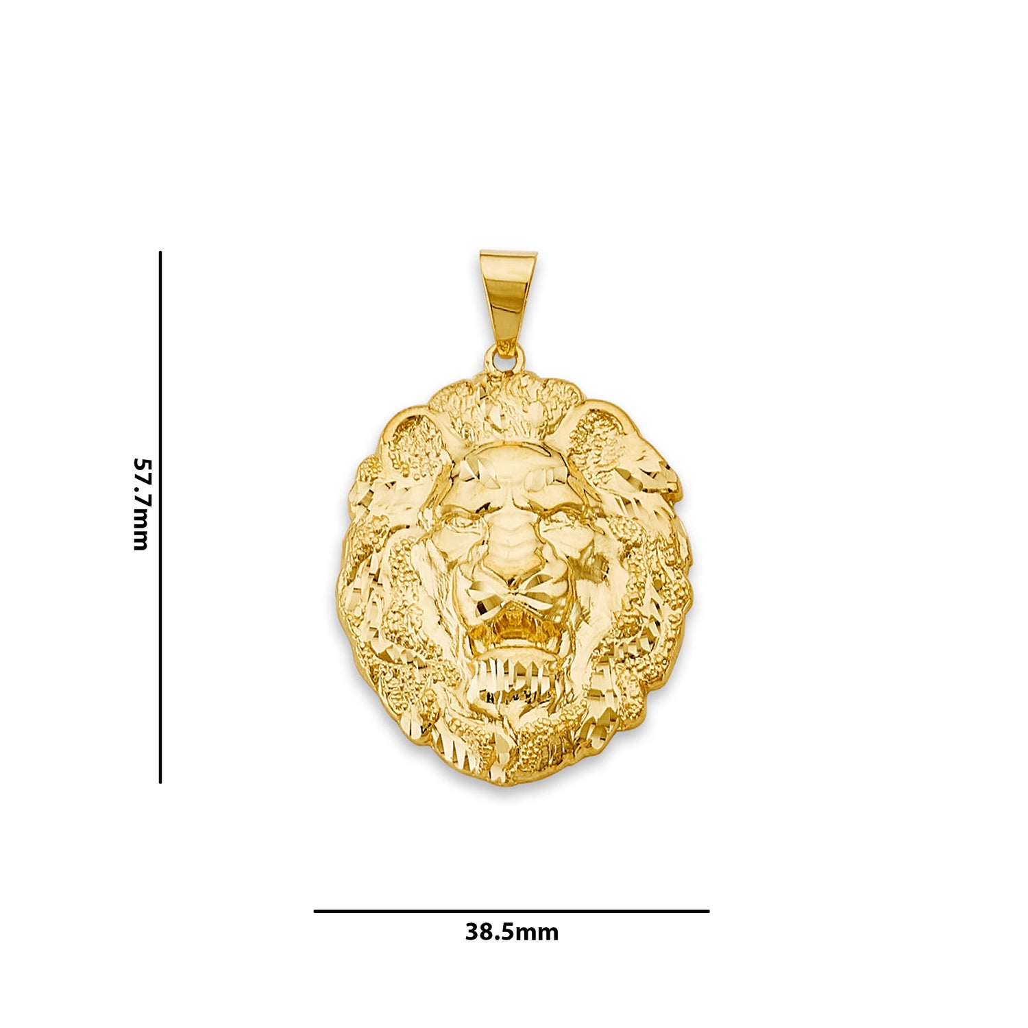 Yellow Gold Diamond-cut Lion Pendant  with Measurement