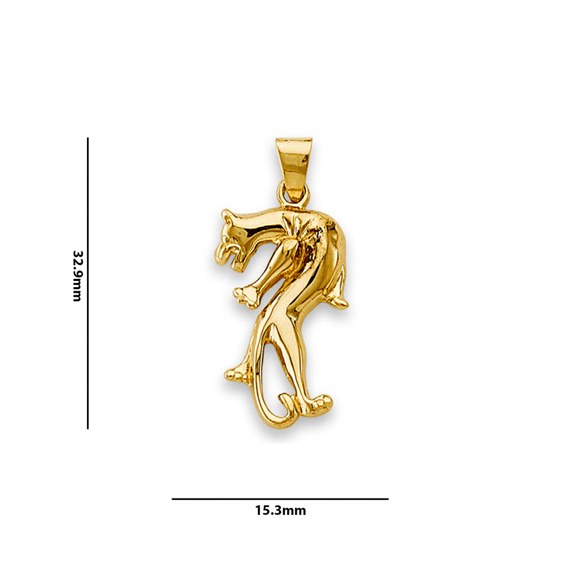 Yellow Gold Aesthetic Panther Charm Pendant with Measurement
