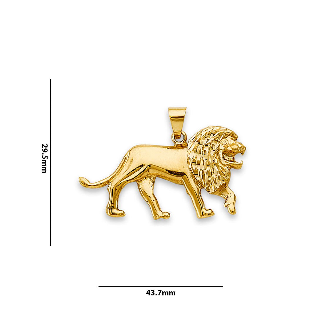 Yellow Gold Polished Roaring Lion Pendant with Measurement