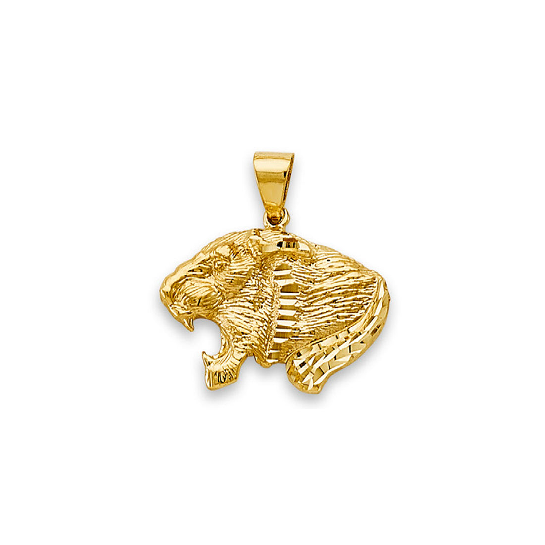 Yellow Gold Diamond-cut Roaring Lion Head Pendant
