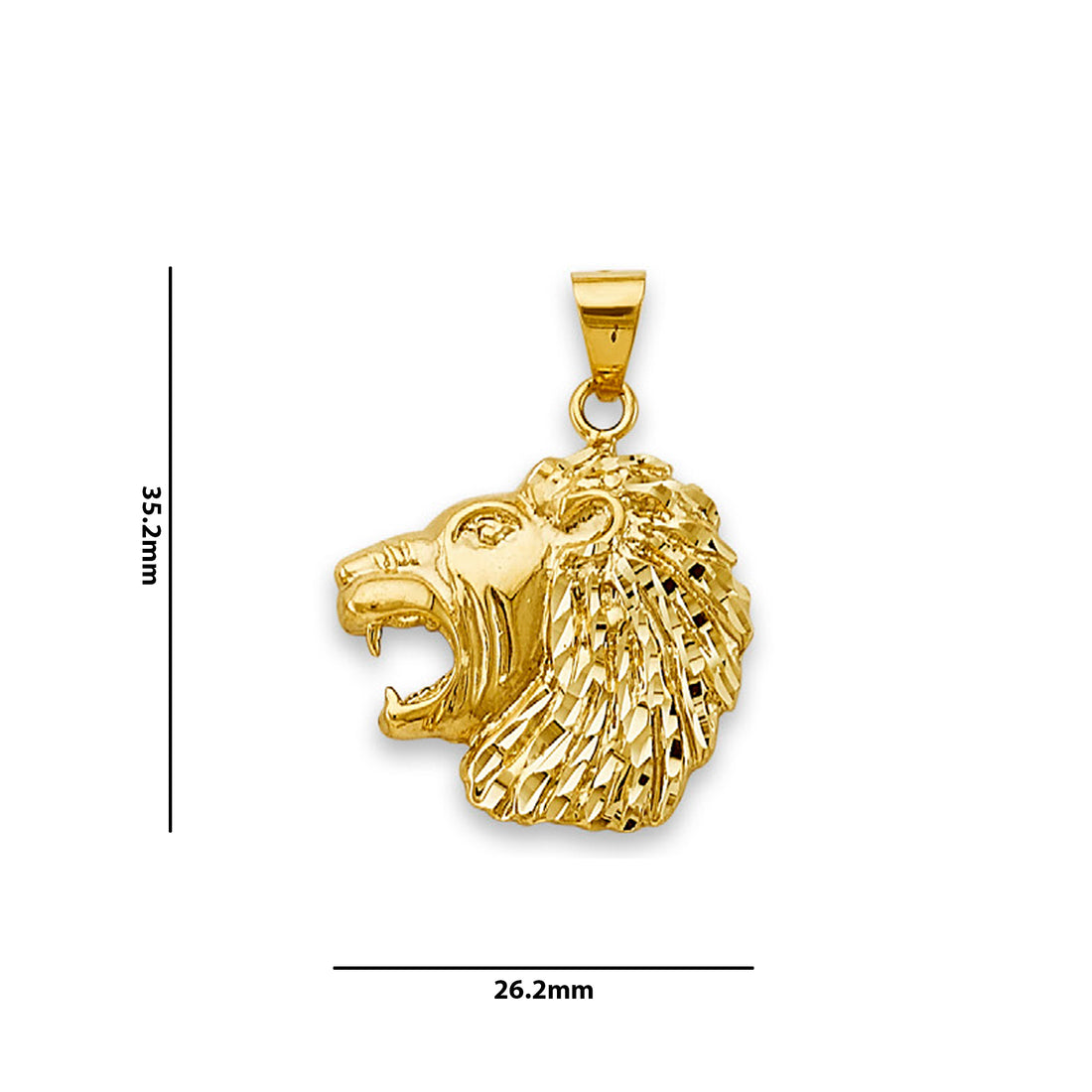 Yellow Gold Diamond-cut Valorous Lion Pendant with Measurement