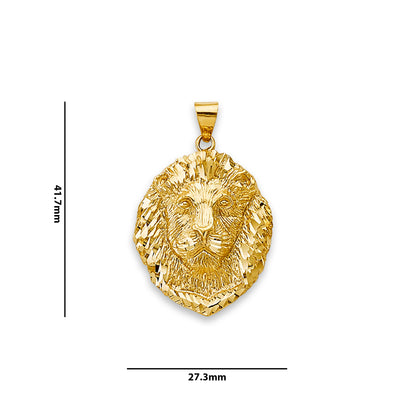 Yellow Gold Sparkle-cut Lion Head Charm Pendant with Measurement