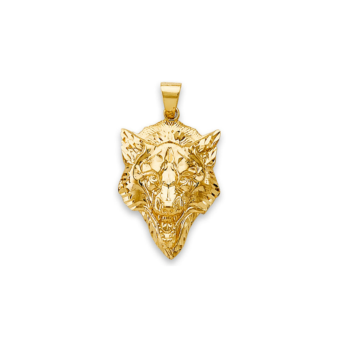 Yellow Gold Textured Fancy Wolf Pendant