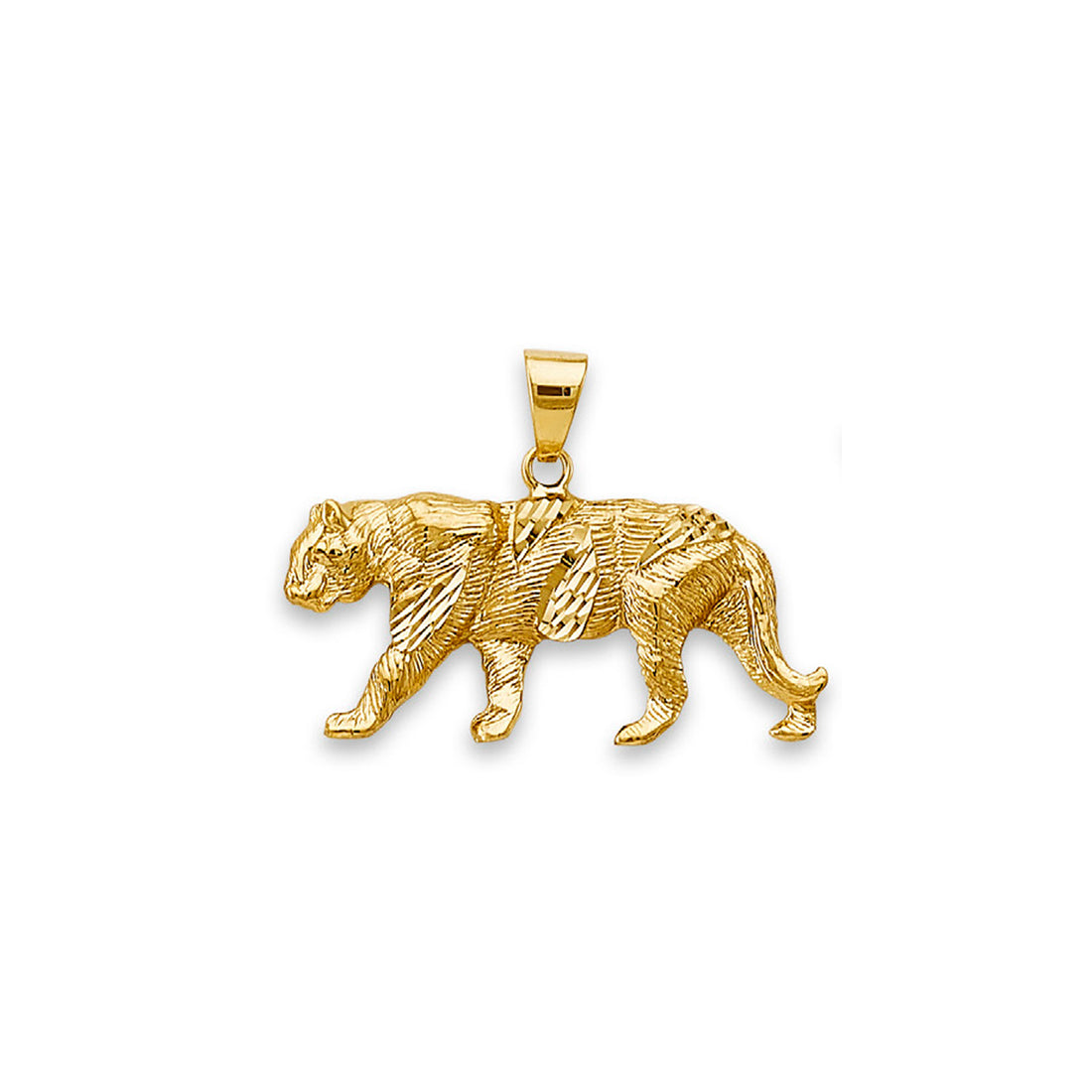 Yellow Gold Diamond-cut Walking Tiger Charm Pendant