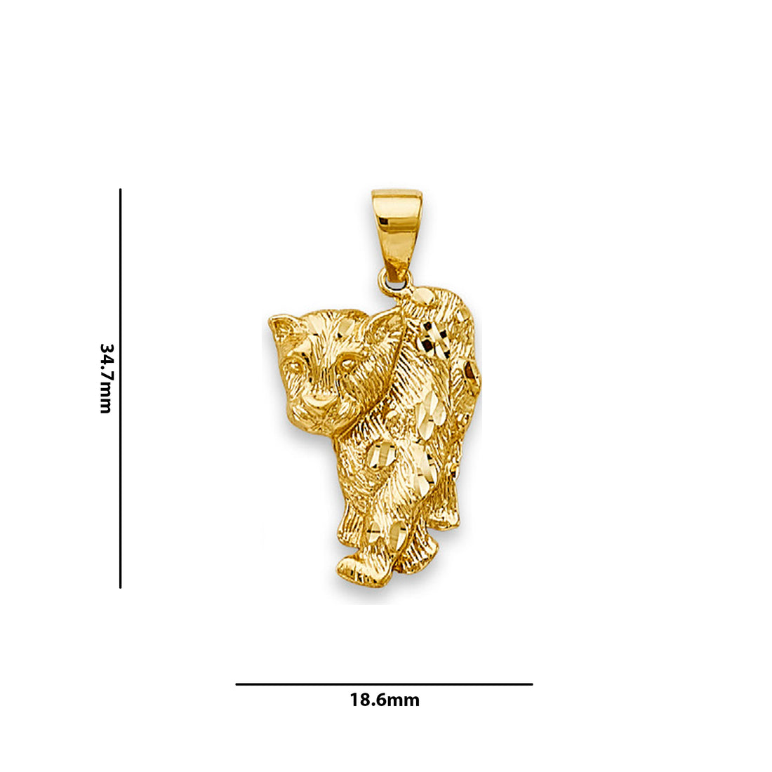 Yellow Gold Wild Lion Cub Pendant with Measurement