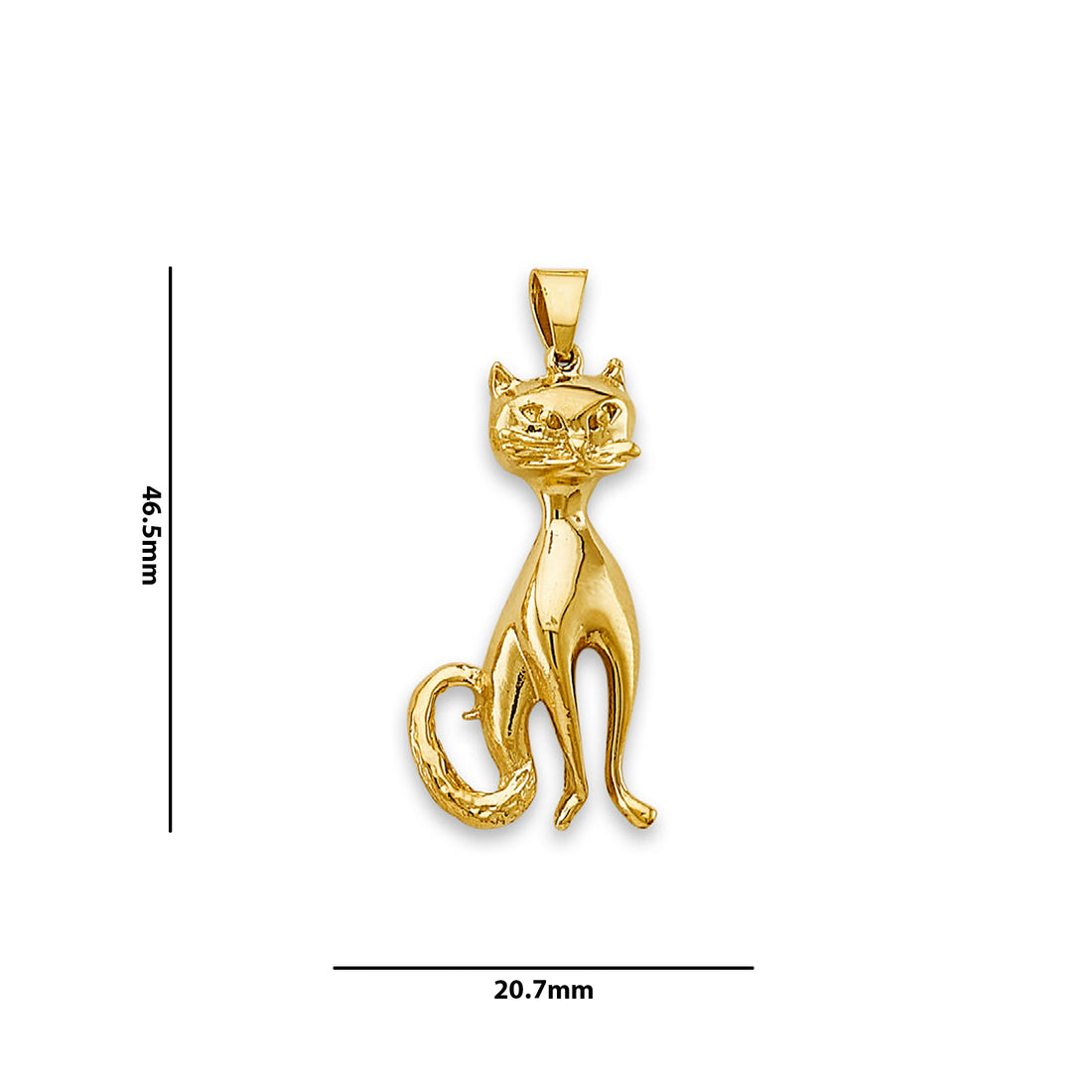 Yellow Gold Vintage Inspired Cat Pendant with Measurement