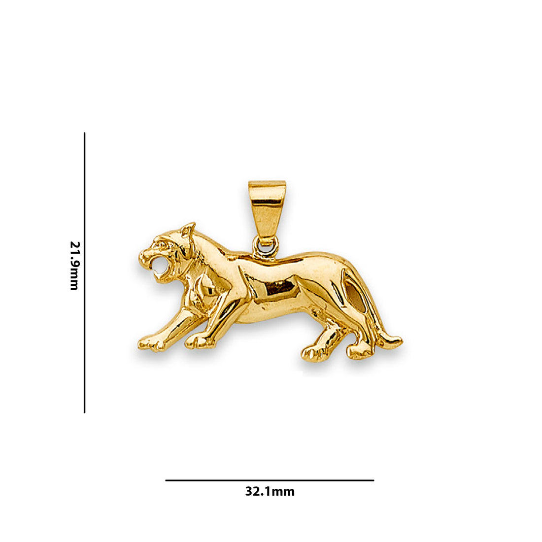 Yellow Gold Adult Lion Charm Pendant  with Measurement