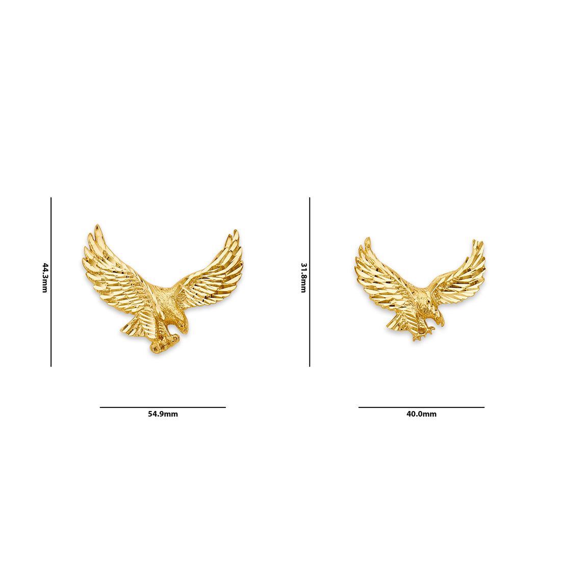 Yellow Gold Soaring American Eagle Pendant with Measurement