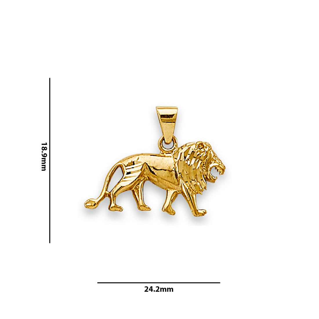 Yellow Gold Diamond-cut Aesthetic Lion Pendant with Measurement