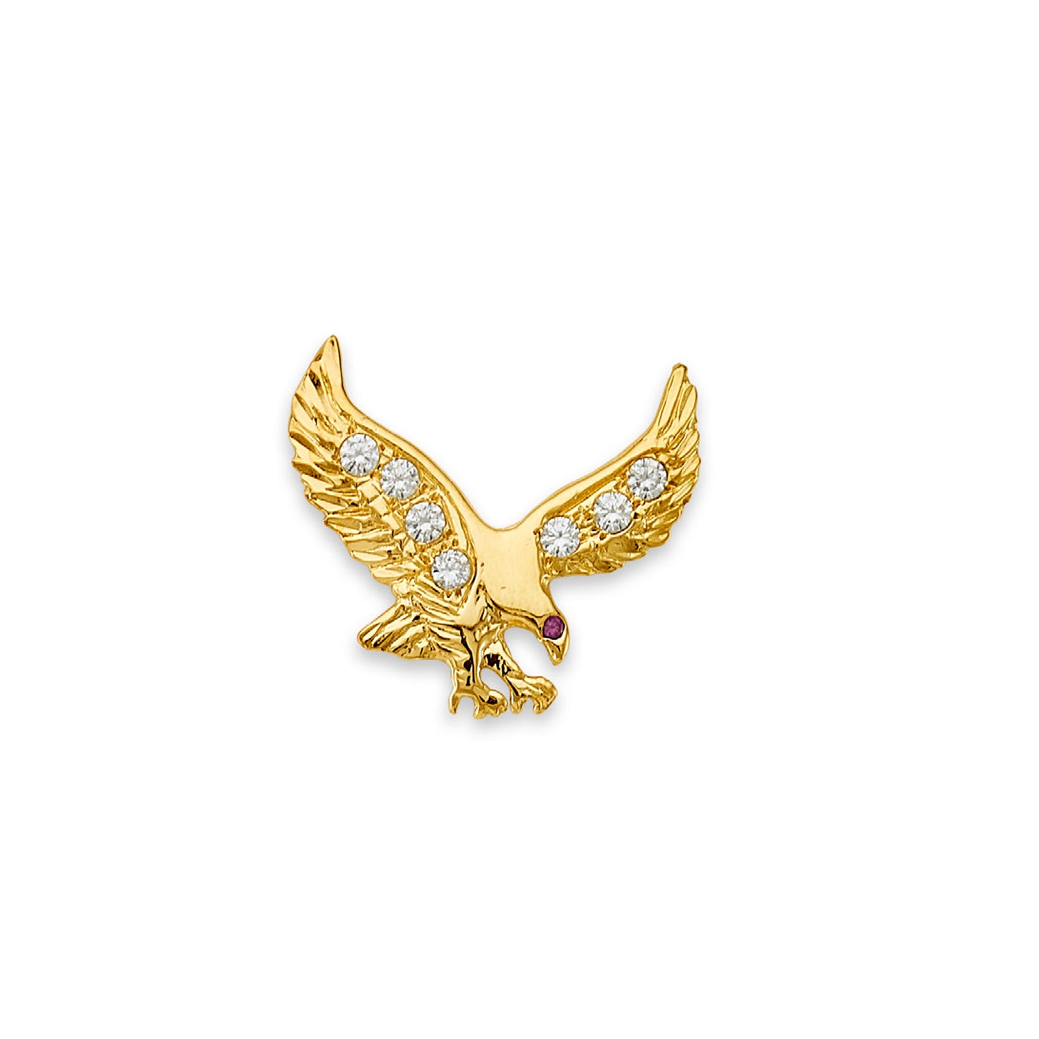 Yellow Gold Round CZ Soaring American Eagle Pendant