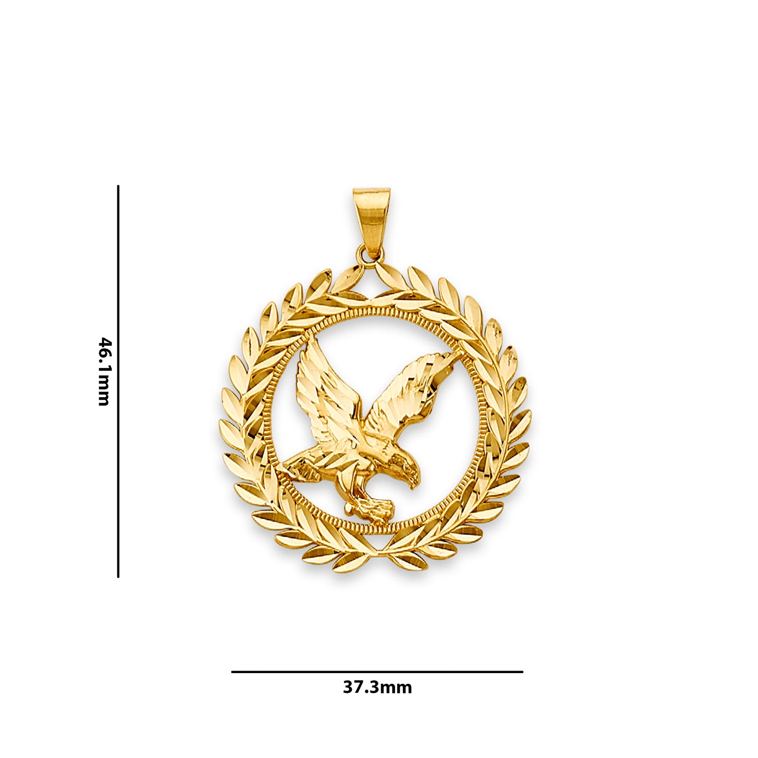 Yellow Gold Diamond-cut Flying Eagle Laurel Pendant with Measurement