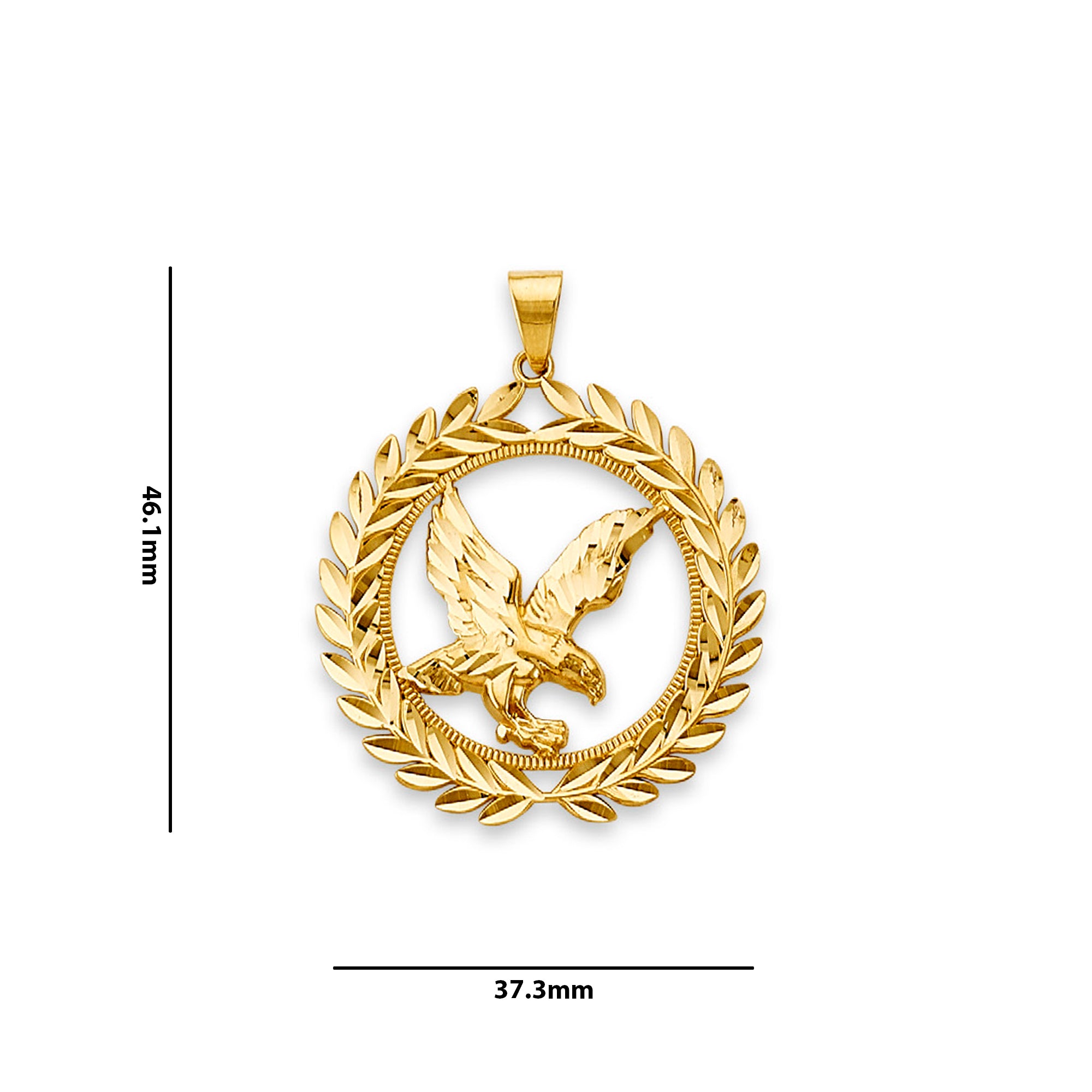 Yellow Gold Diamond-cut Flying Eagle Laurel Pendant with Measurement
