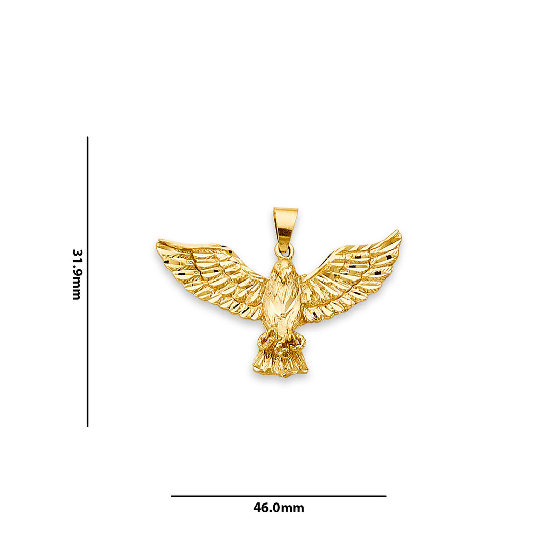 Yellow Gold American Bald Eagle Pendant  with Measurement