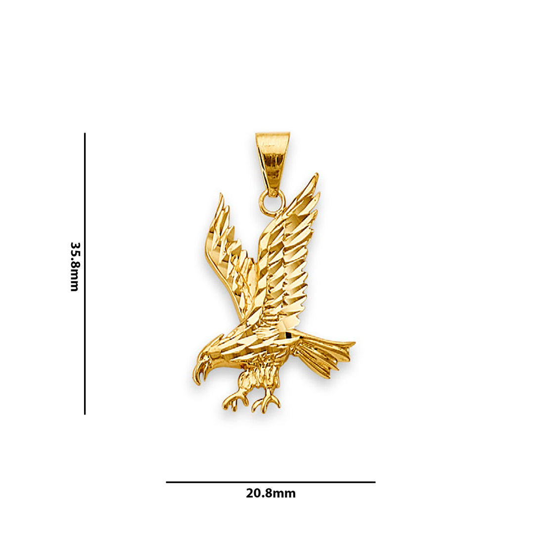 Yellow Gold Diamond-cut Mid Flight Eagle Pendant with Measurement