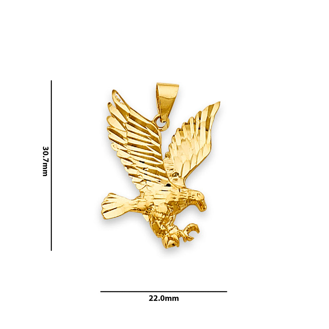 Yellow Gold American Bald Eagle Patriotic Pendant  with Measurement