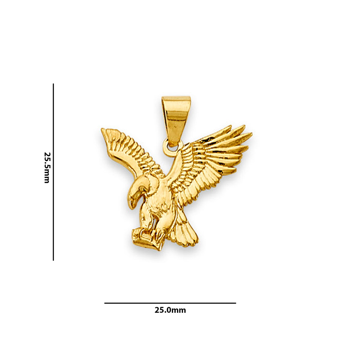 Yellow Gold Resting American Eagle Pendant with Measurement