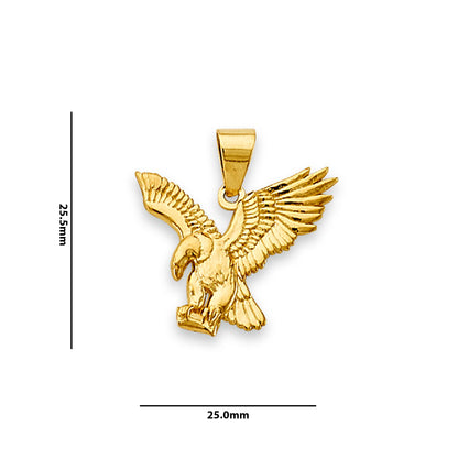 Yellow Gold Resting American Eagle Pendant with Measurement