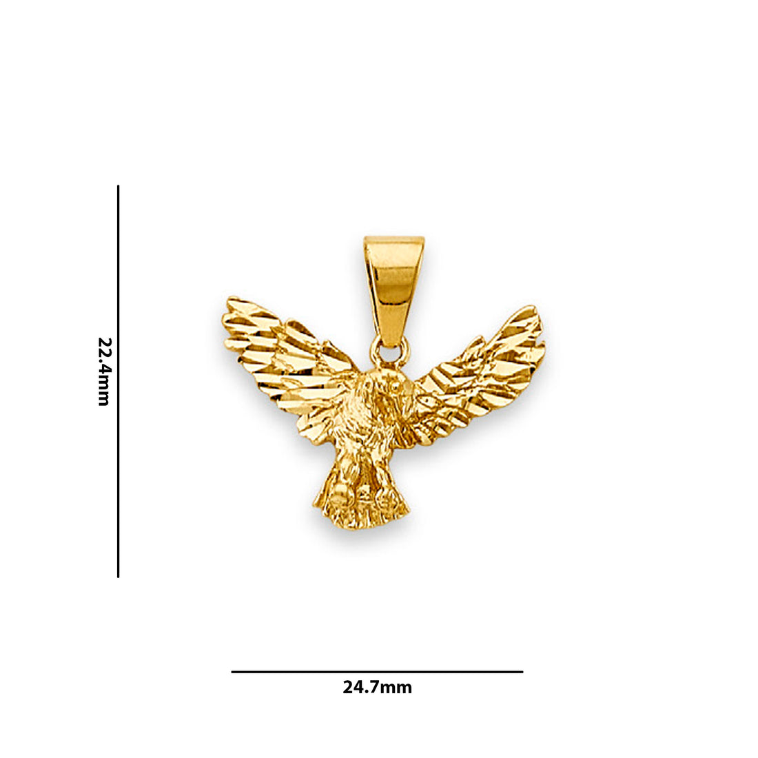 Yellow Gold Fancy Flying American Eagle Pendant with Measurement