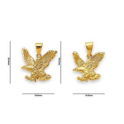 Yellow Gold Valorous American Eagle Charm Pendant  with Measurement