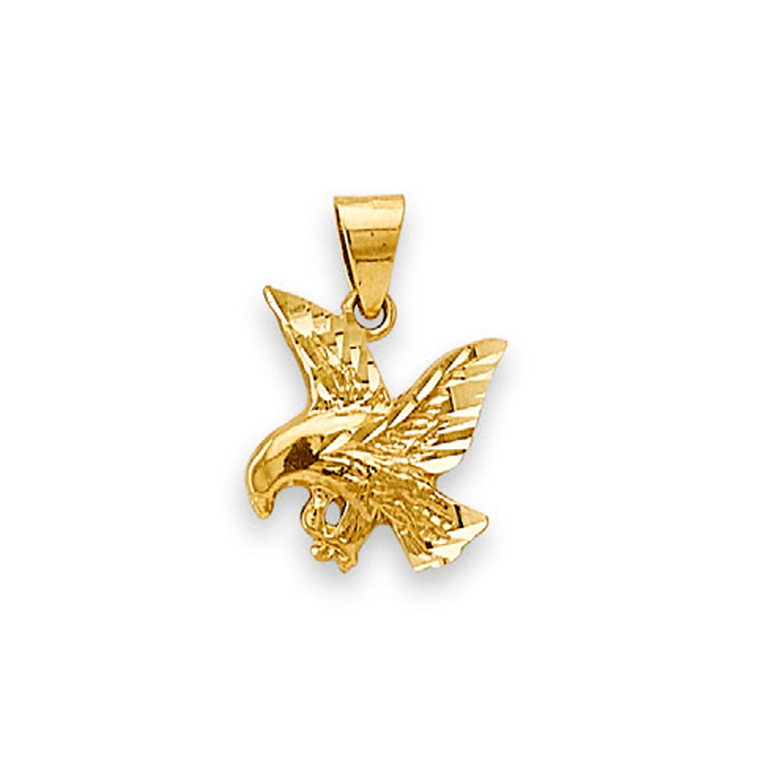 Yellow Gold Shimmering Diamond-cut Flying American Eagle Pendant