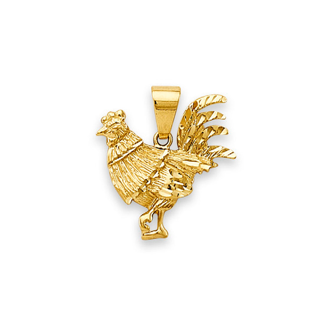 Yellow Gold Textured Rooster Statement Pendant