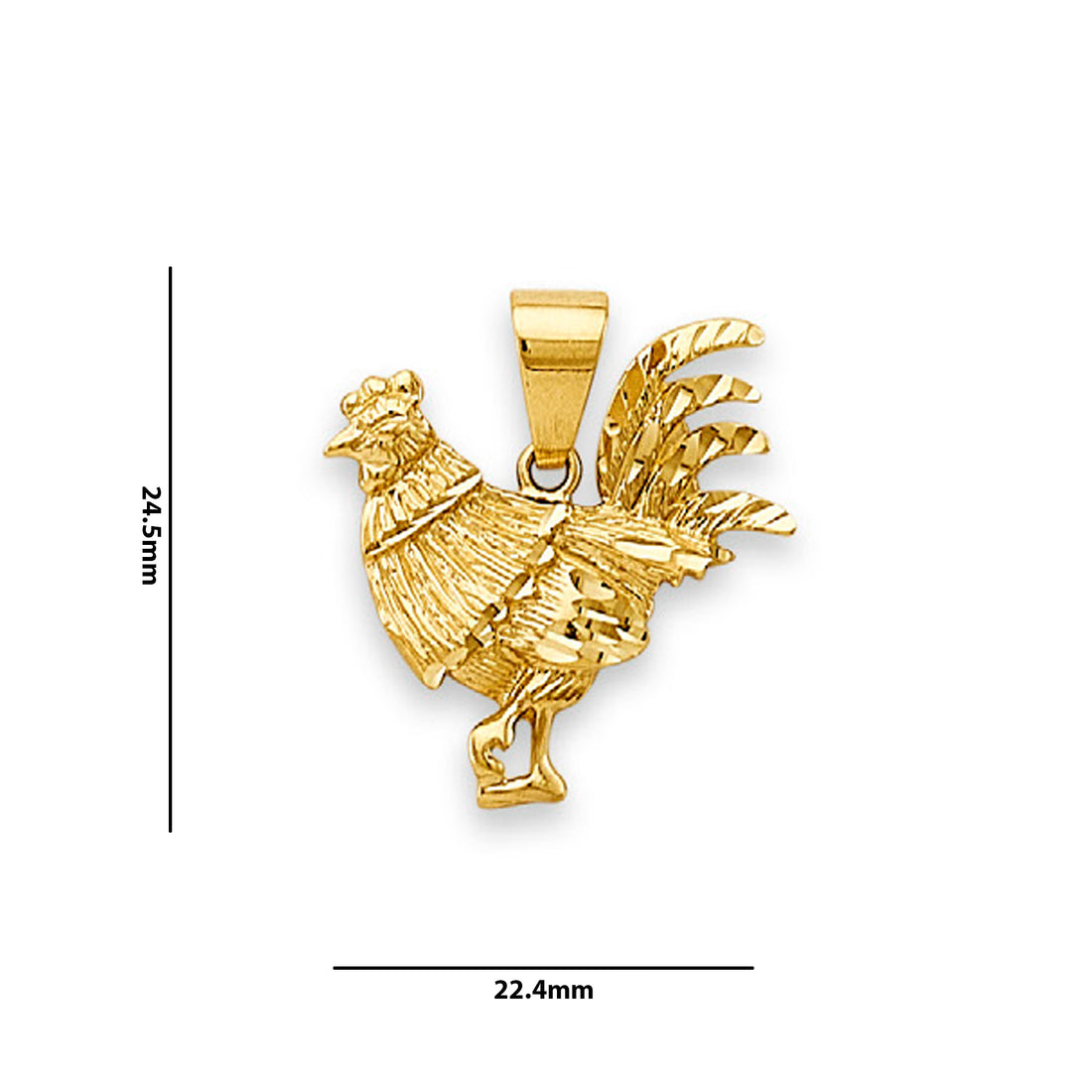 Yellow Gold Textured Rooster Statement Pendant with Measurement