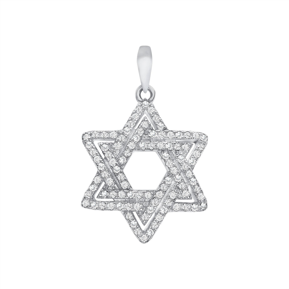 925 Sterling Silver Double Row CZ Studded Star of David Pendant