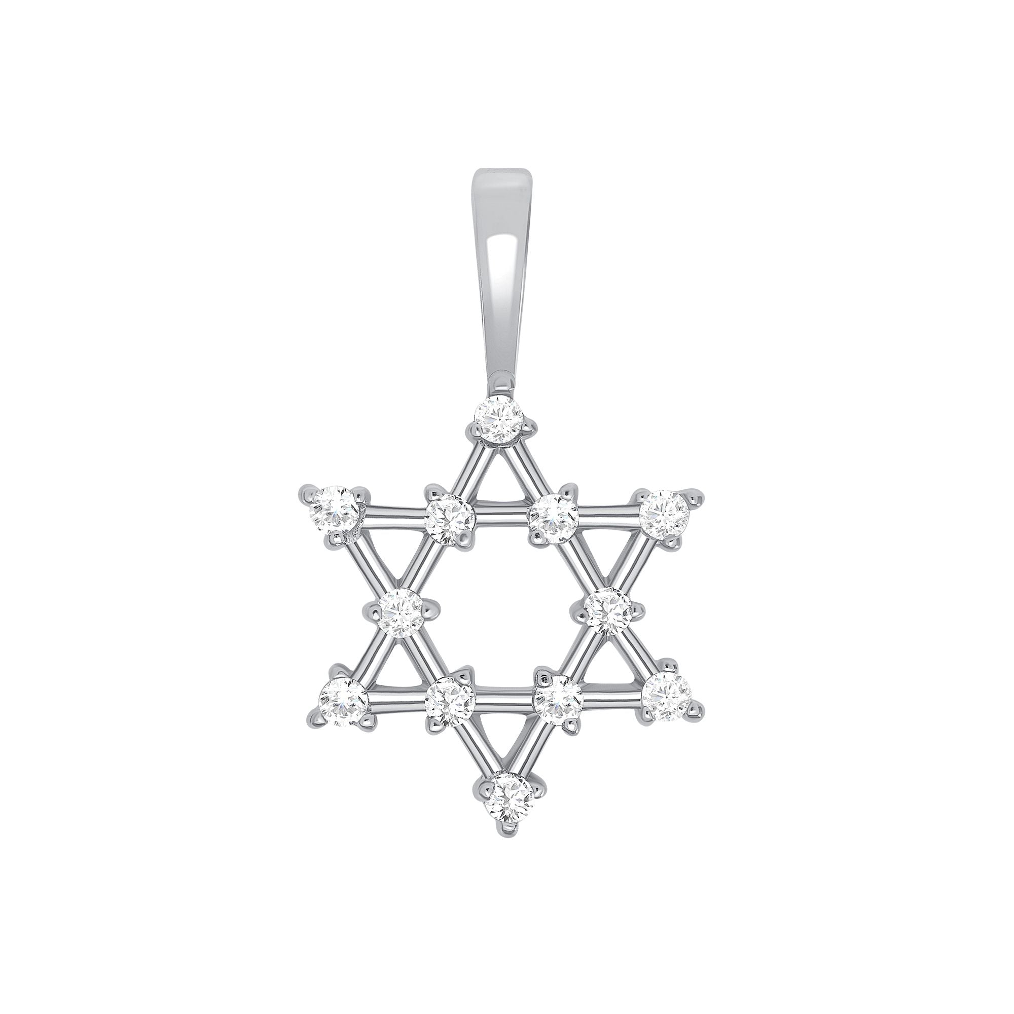 925 Sterling Silver Round Cut CZ Accented Star of David Pendant