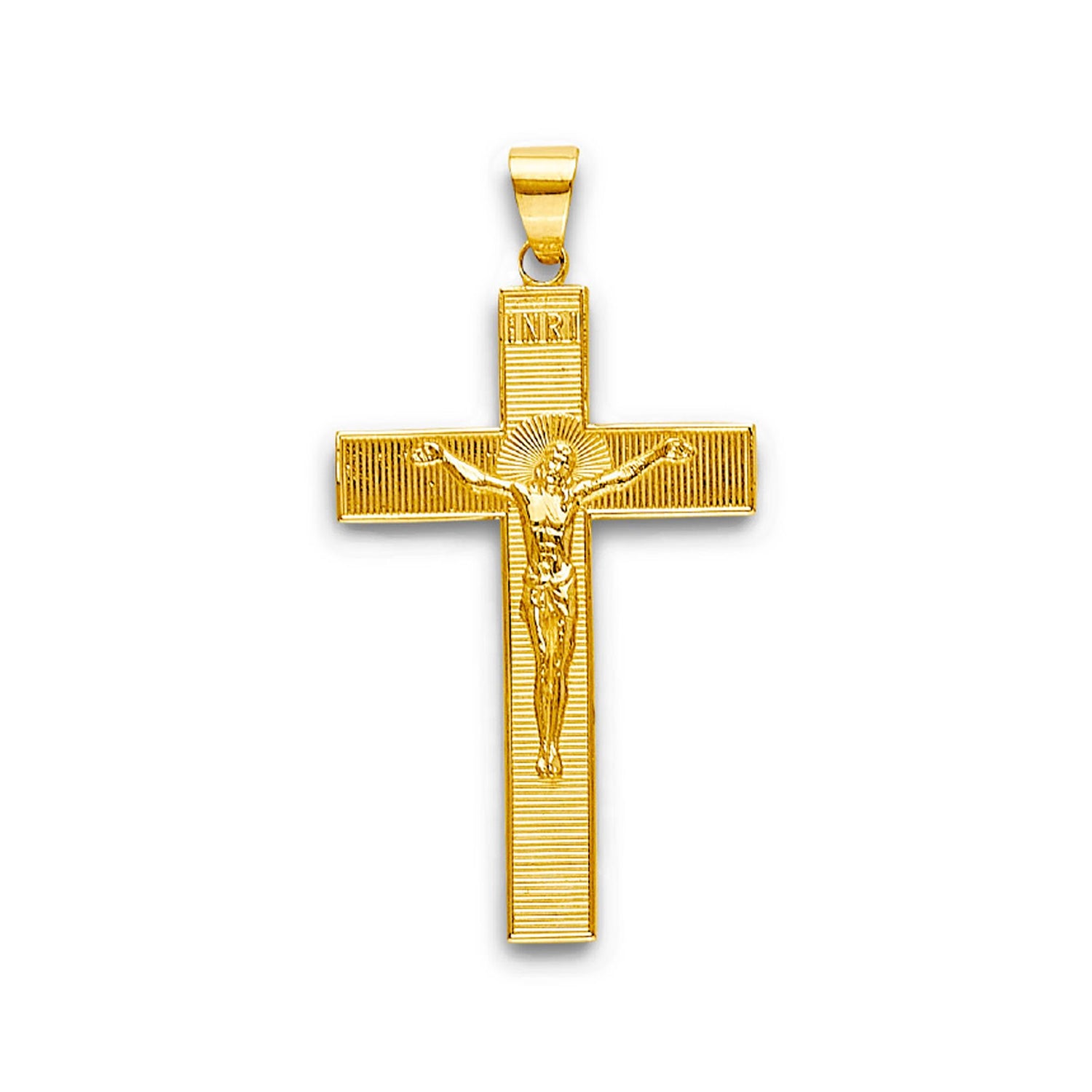Yellow Gold Ribbed INRI Crucifix Cross Pendant