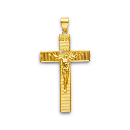 Yellow Gold Ribbed INRI Crucifix Cross Pendant