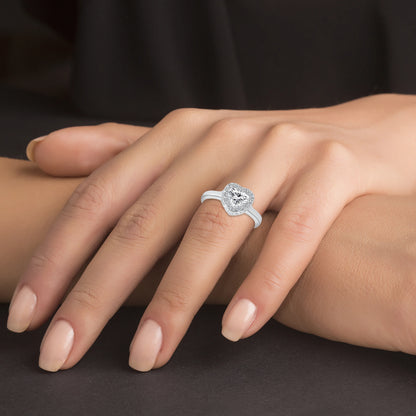 925 Sterling Silver Halo Heart Cut CZ Fashion Ring