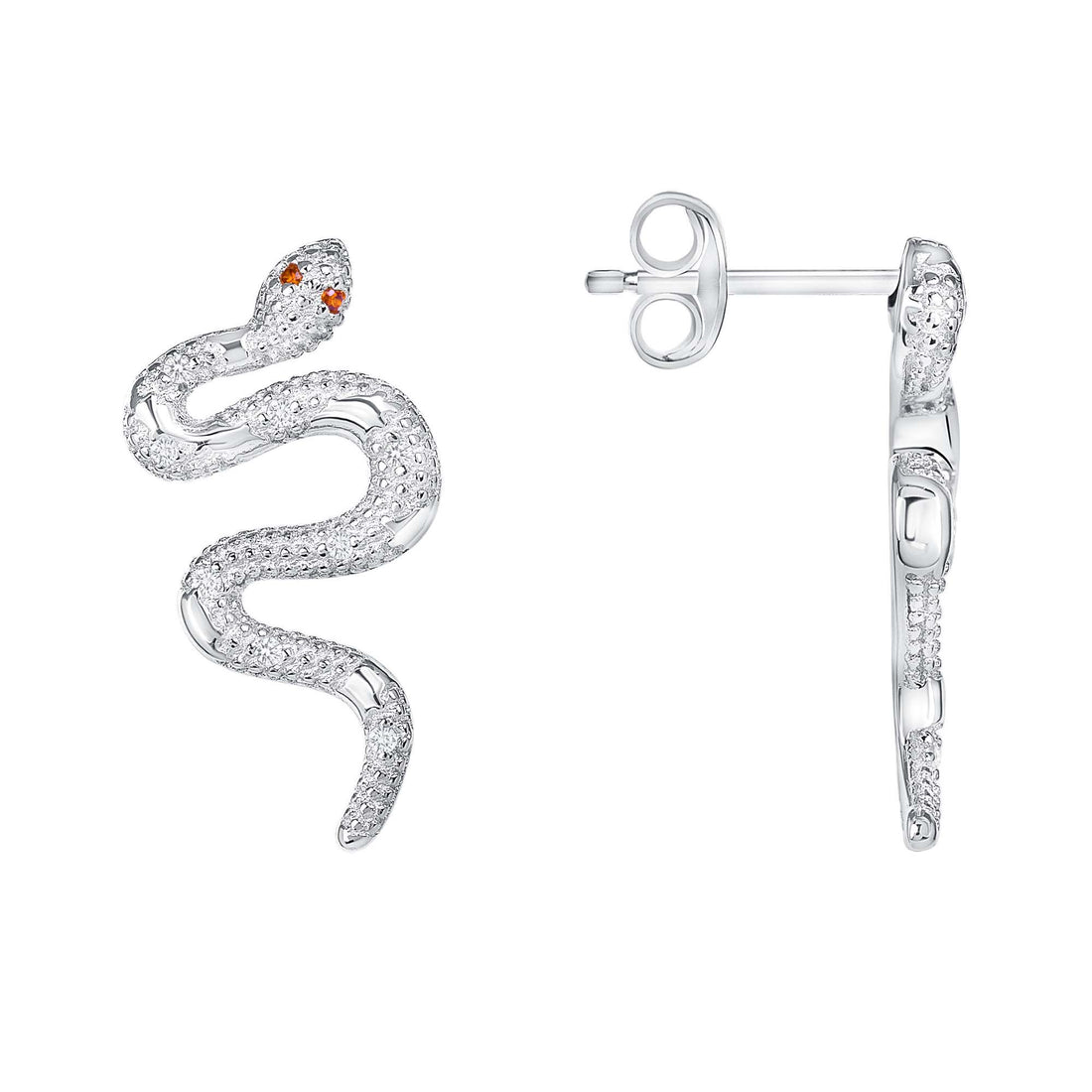 925 Sterling Silver Snake Round CZ Drop Earrings