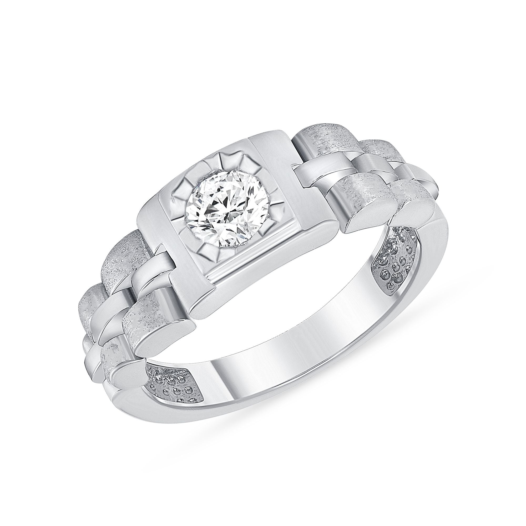 925 Sterling Silver Round CZ &amp; Flexible Band Men&