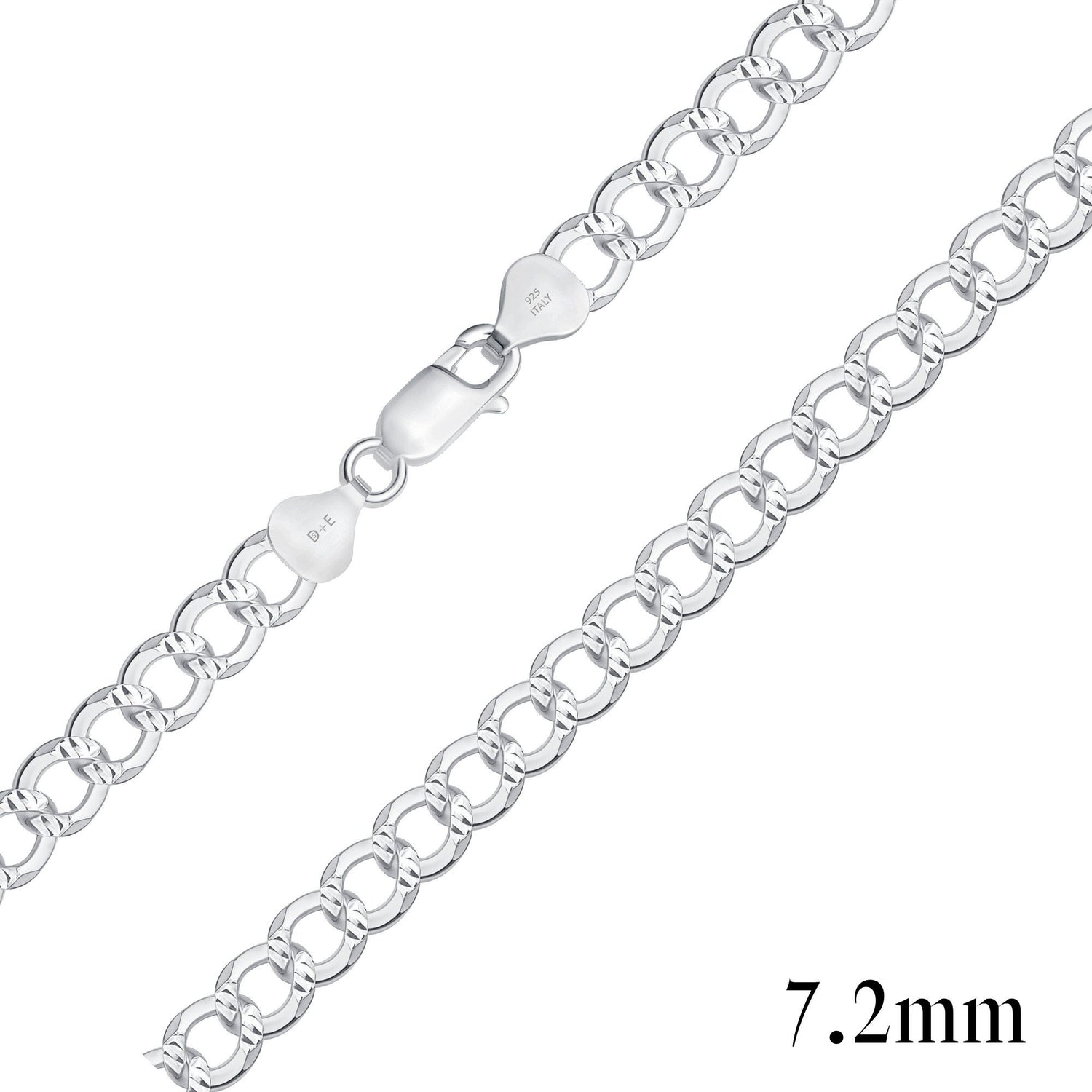 925 Sterling Silver Pavé 7.2mm Curb Chain