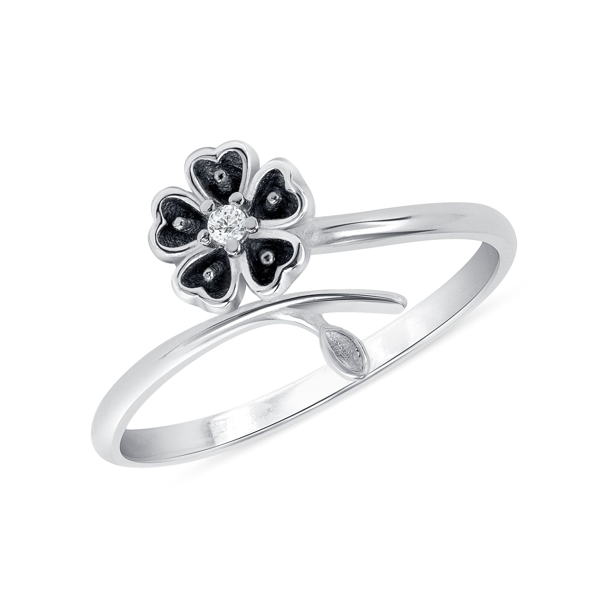 925 Sterling Silver Adjustable Round CZ Flower Open Ring