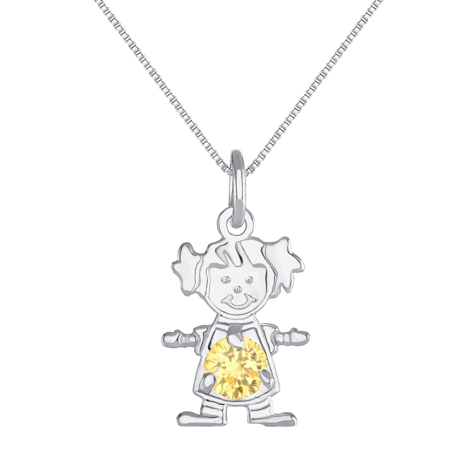 925 Sterling Silver Kid with Pigtails &amp; Colored CZ Pendant