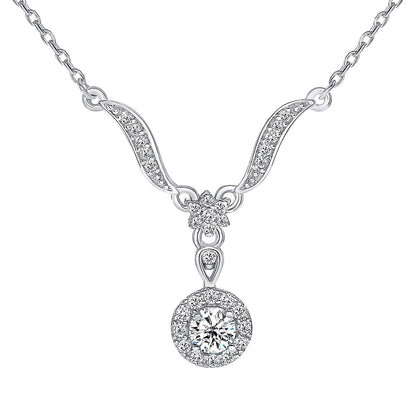 925 Sterling Silver Round Cut White CZ with Halo &amp; Flower Leaves Pendant &amp; Dangle Earrings Jewelry Set