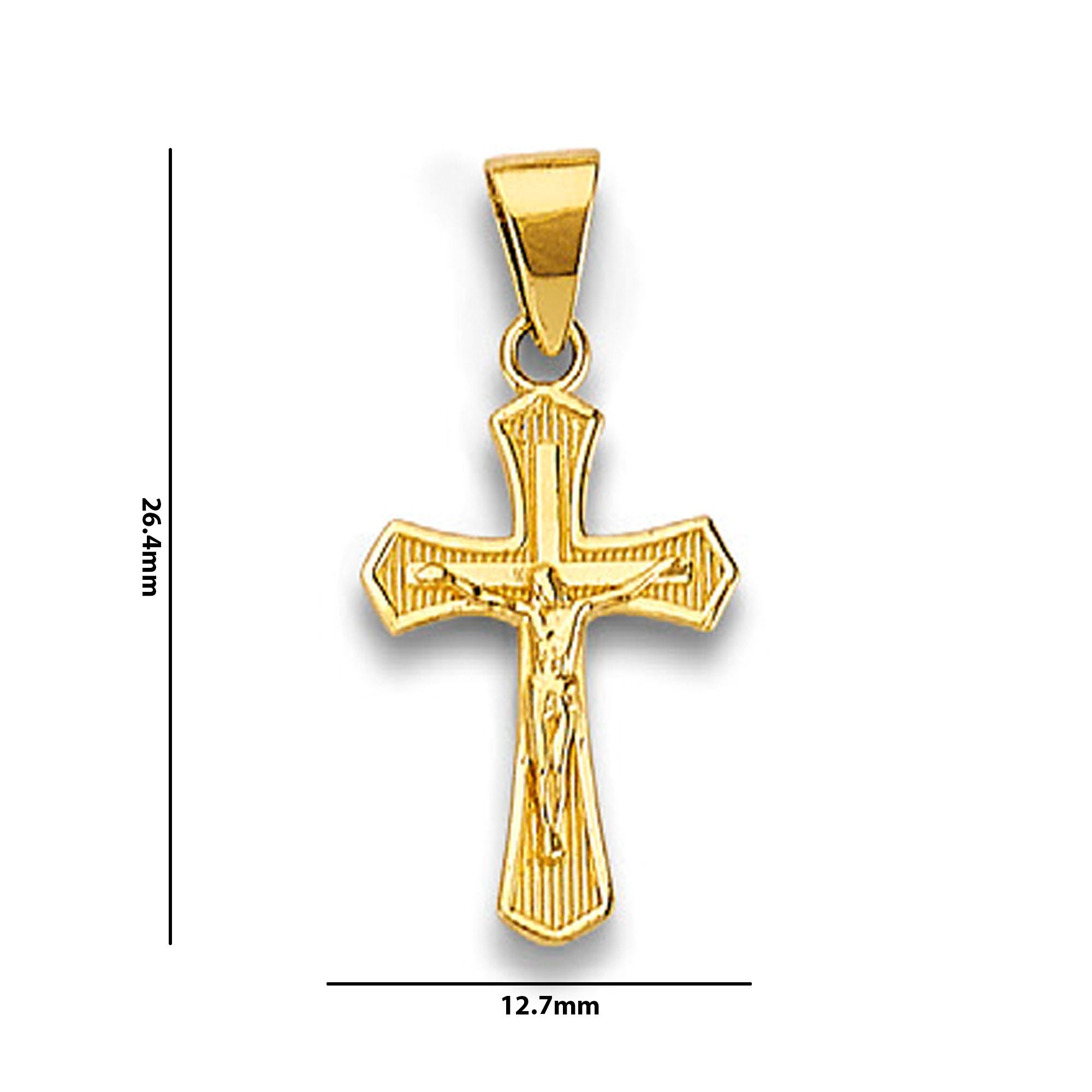 Yellow Gold Smooth &amp; Ribbed Pointed Crucifix Double Cross Pendant with Measurement