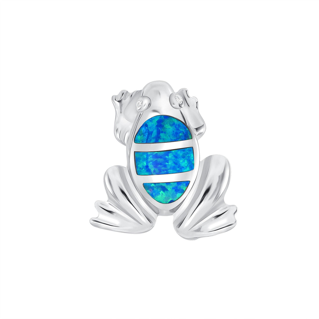 925 Sterling Silver Opal Frog &amp; CZ Eyes Pendant