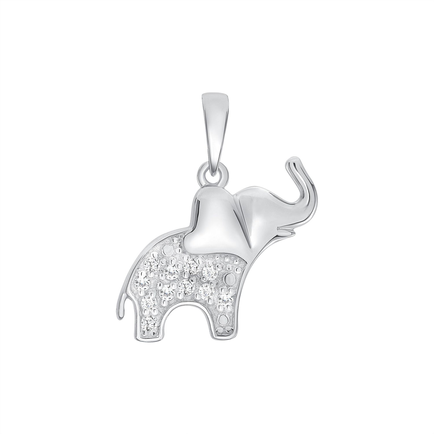 925 Sterling Silver Elephant with CZ Body Pendant Necklace