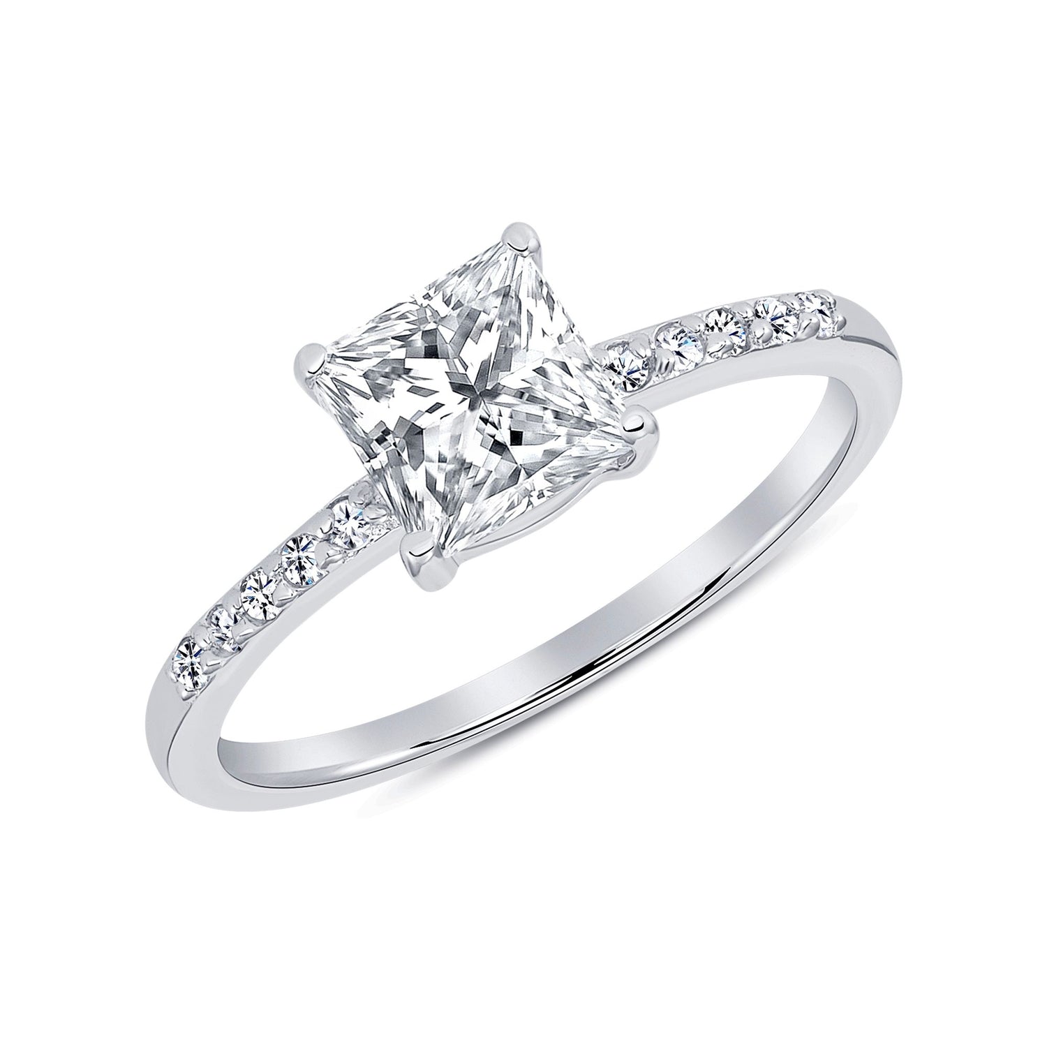 925 Sterling Silver Channel Set Square Cut CZ Solitaire Engagement Ring