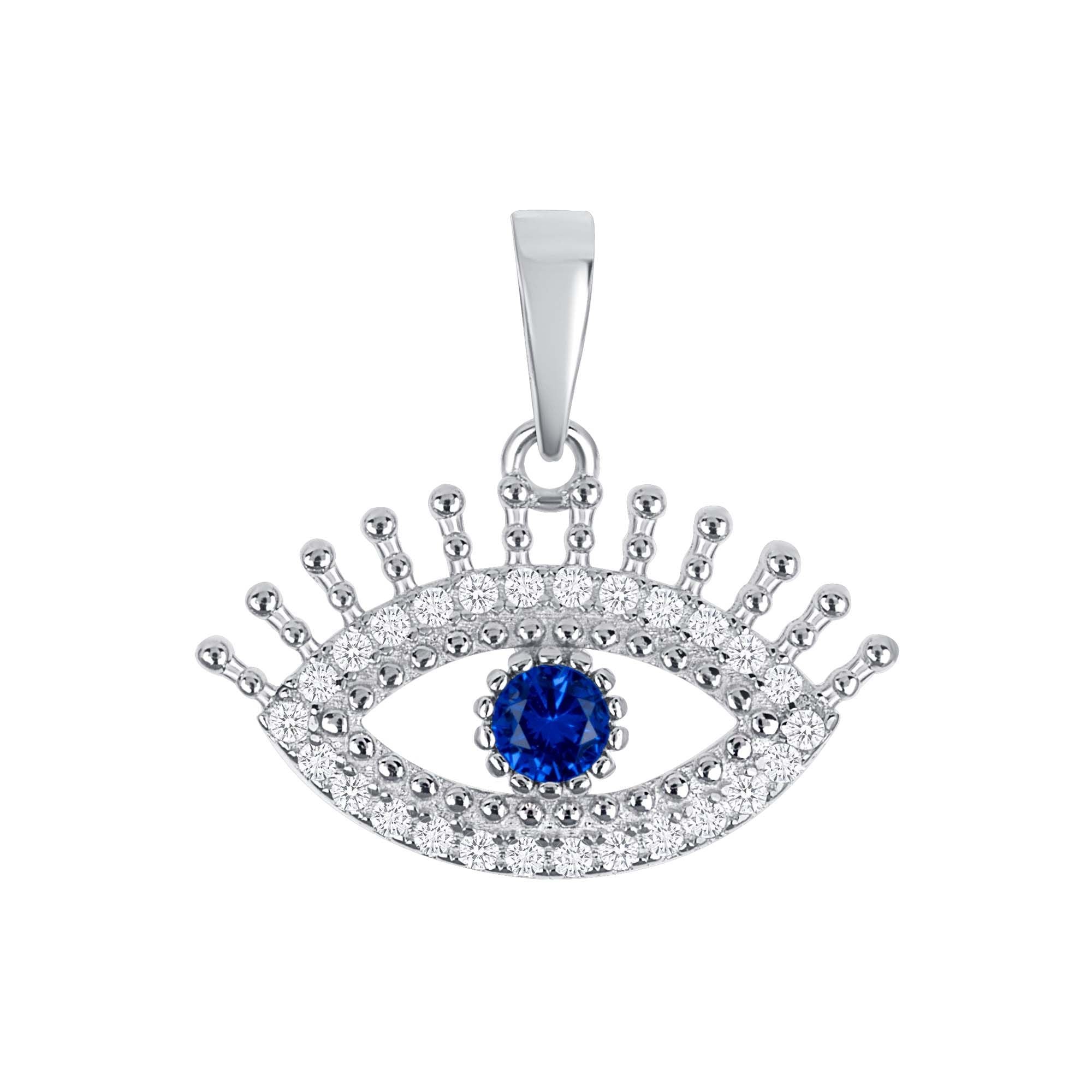 925 Sterling Silver Milgrain &amp; CZ Studded Evil Eye Pendant