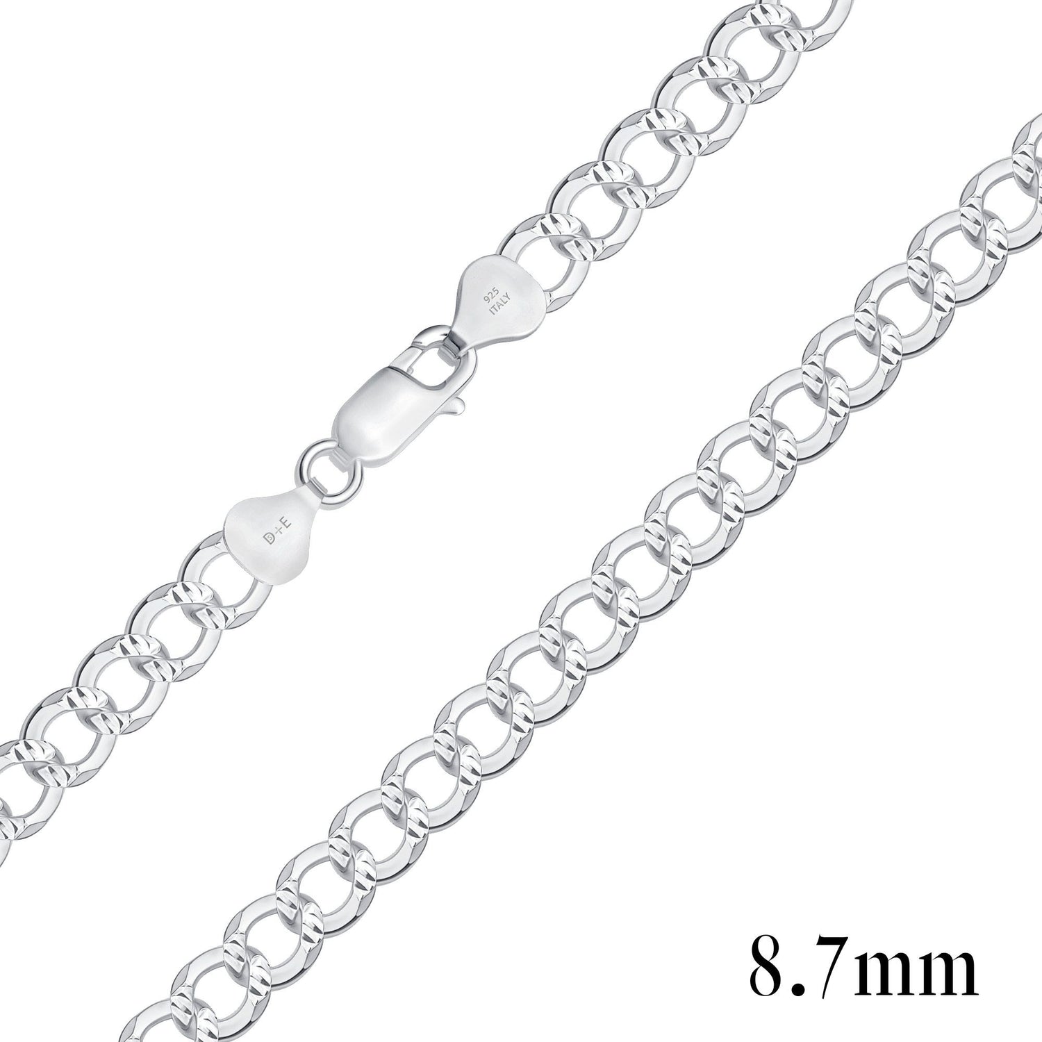 925 Sterling Silver Pavé 8.7mm Curb Chain