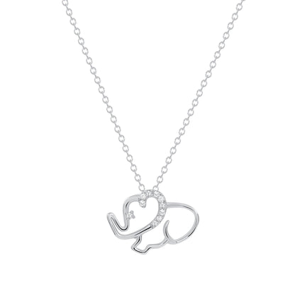 925 Sterling Silver Elephant Outline CZ Accented Pendant Necklace