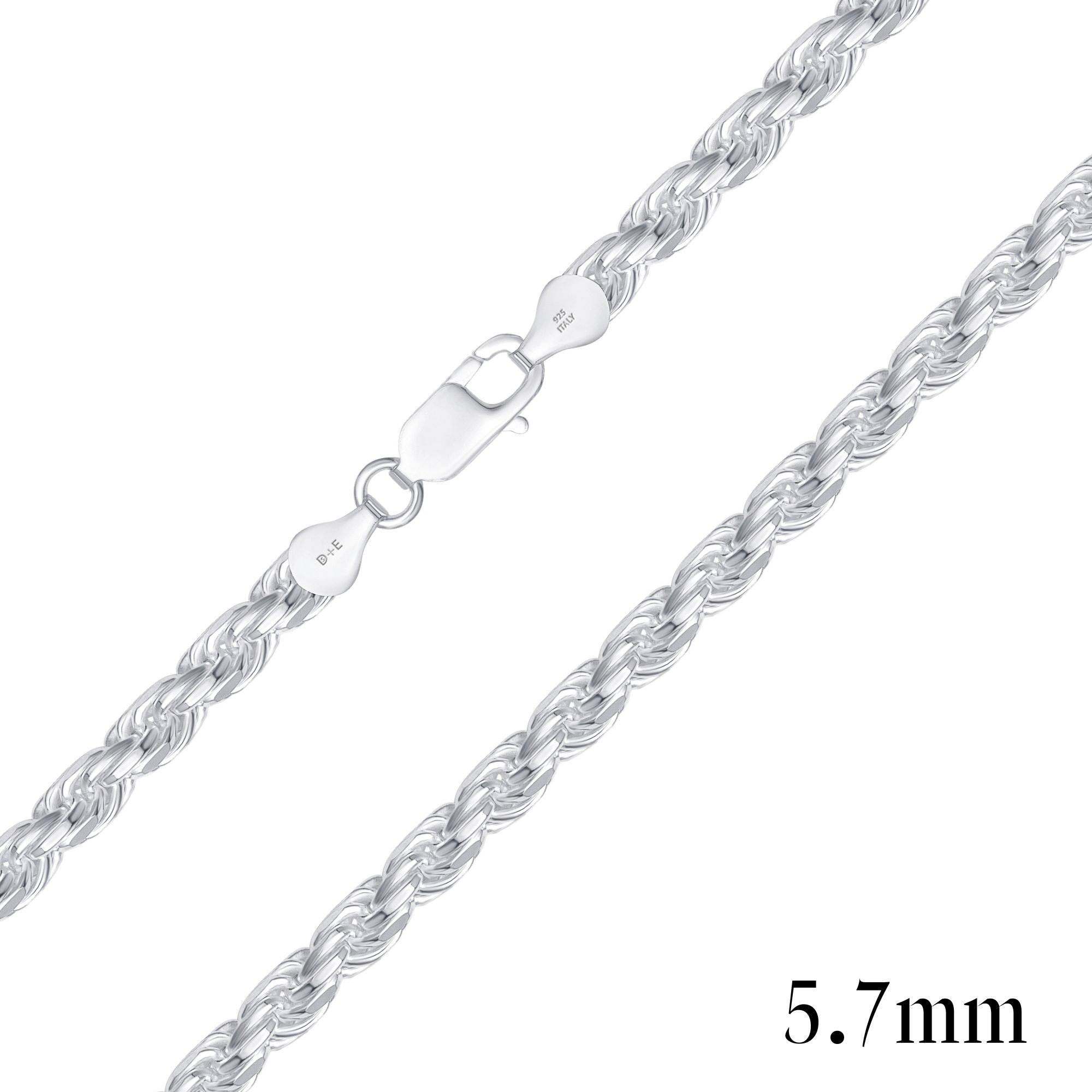 925 Sterling Silver 5.7mm Rope Chain