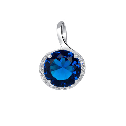 925 Sterling Silver Round Cut Dark Blue CZ with Round Cut White CZ Partial Halo Pendant &amp; Stud Earrings Jewelry Set