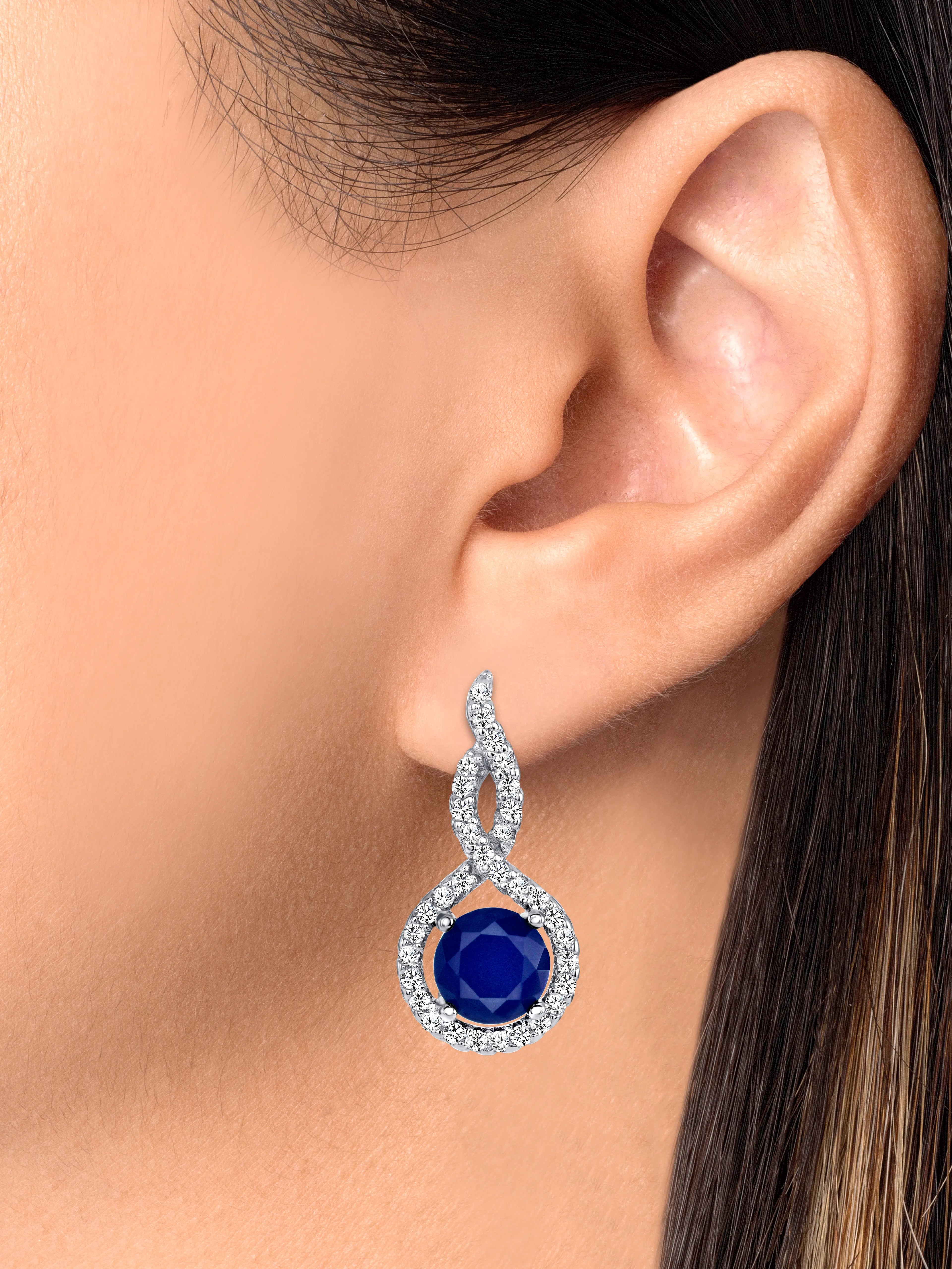 925 Sterling Silver Round Cut Blue CZ with Twisted CZ Halo Teardrop Pendant &amp; Earrings Jewelry Set